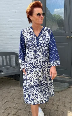 Clearance Kjole - Helena - Creme / Blue Kjoler