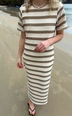 Sale Kjole - Carolina Knit - Light Brown Striped Kjoler
