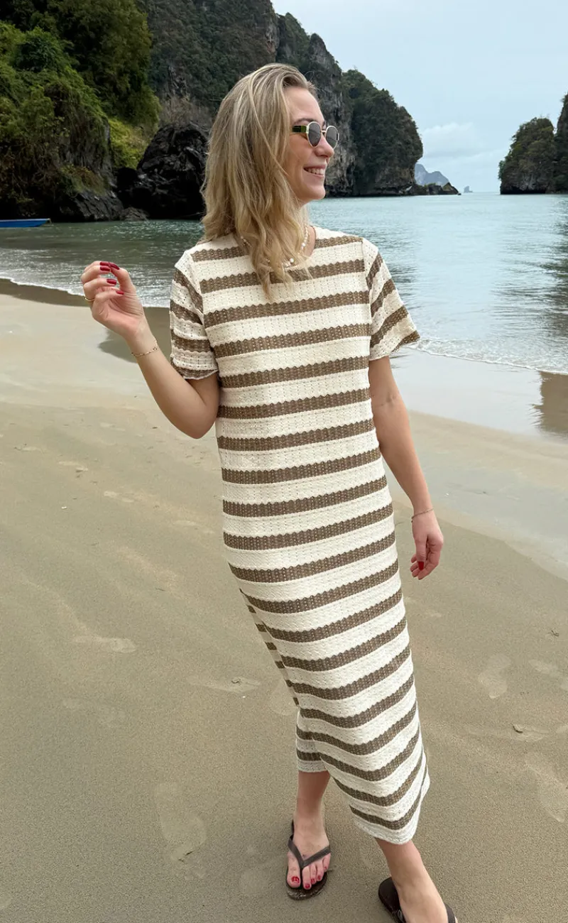 Sale Kjole - Carolina Knit - Light Brown Striped Kjoler