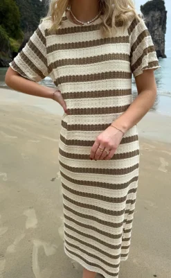 Sale Kjole - Carolina Knit - Light Brown Striped Kjoler