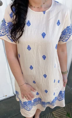 Outlet Kjole - Laia - Beige W. Blue Print Kjoler