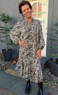 Online Kjole - Aida - Black / Brown Flowers Kjoler