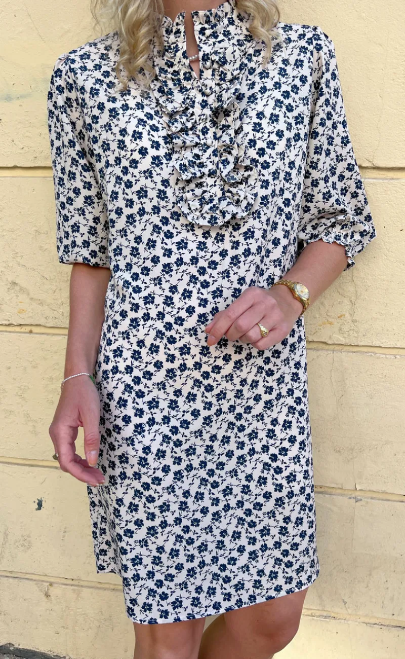 New Kjole - Camilla - White/Blue Flower Kjoler