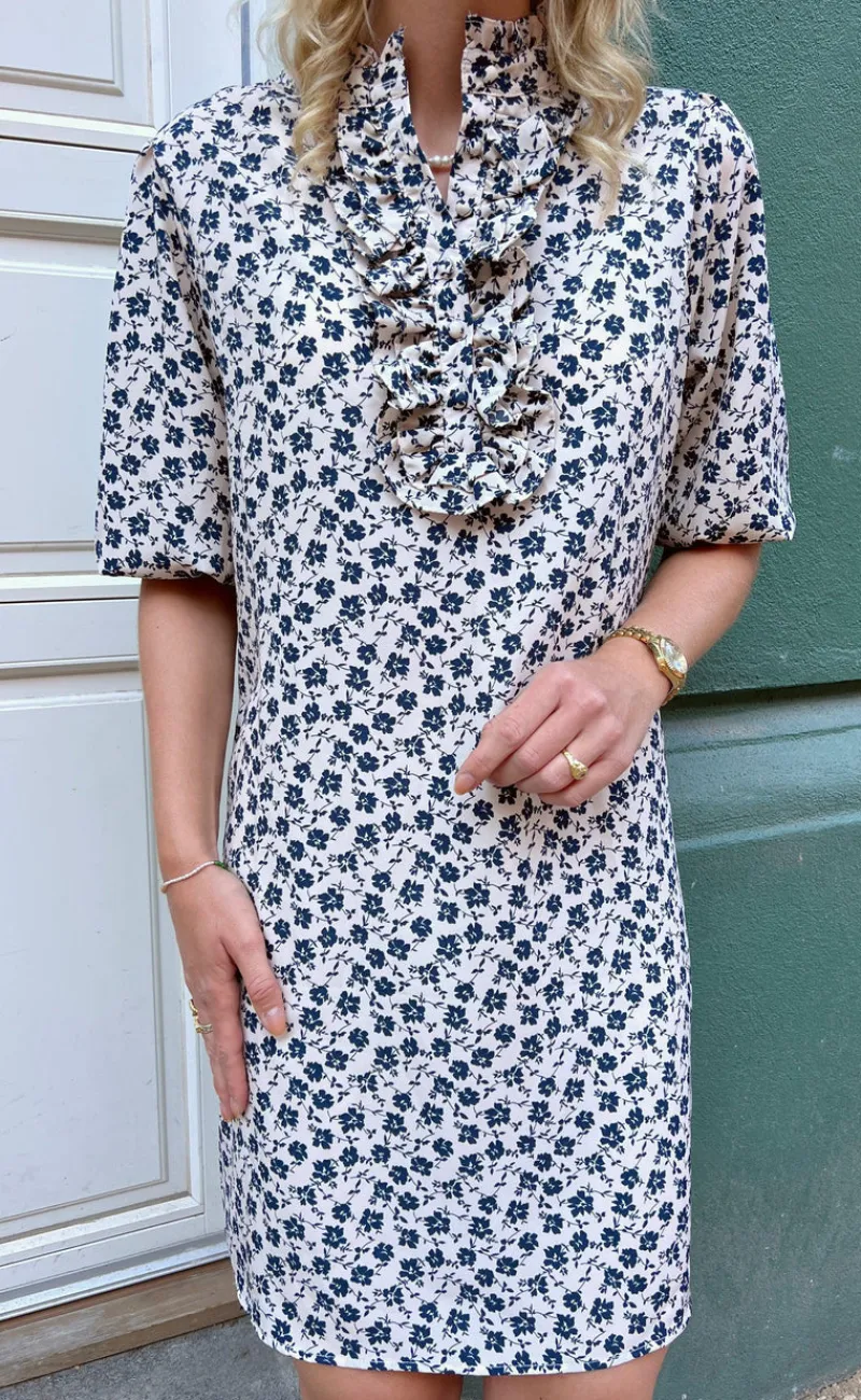 New Kjole - Camilla - White/Blue Flower Kjoler