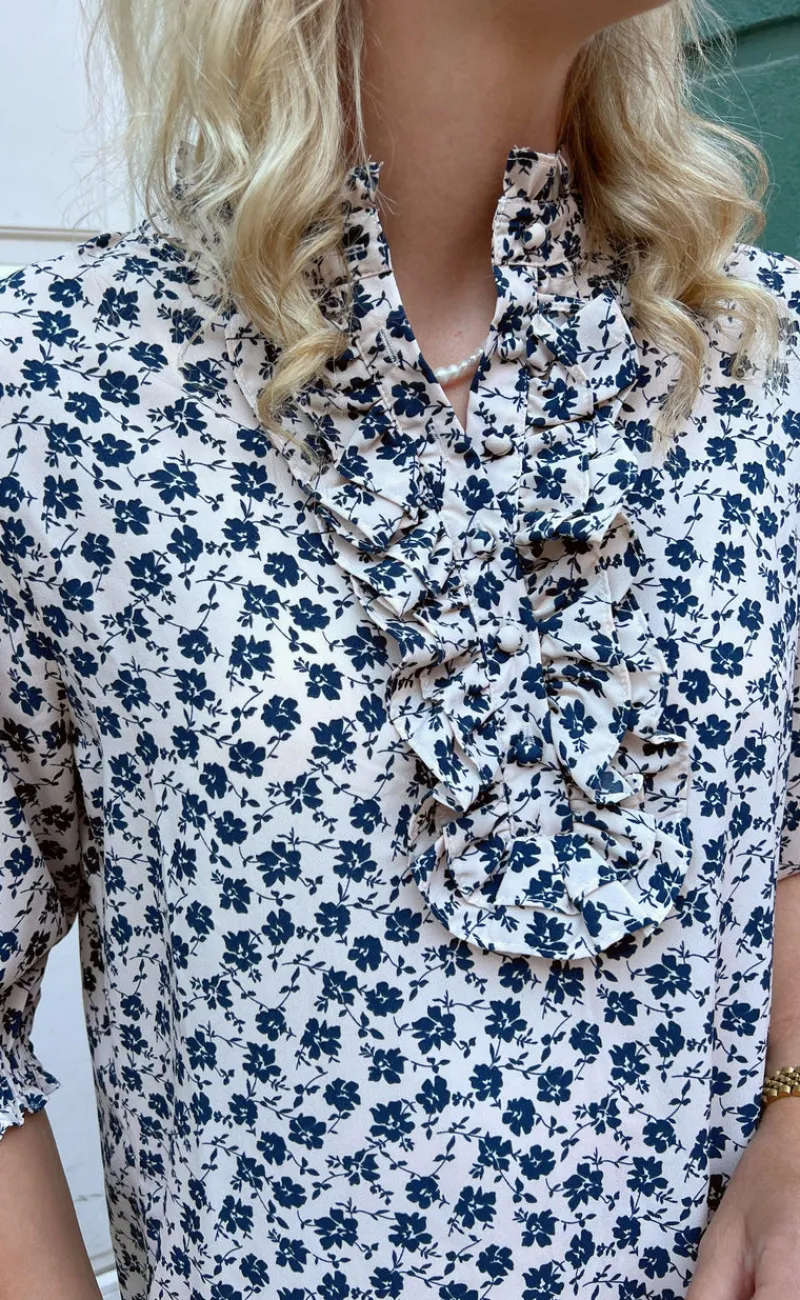 New Kjole - Camilla - White/Blue Flower Kjoler