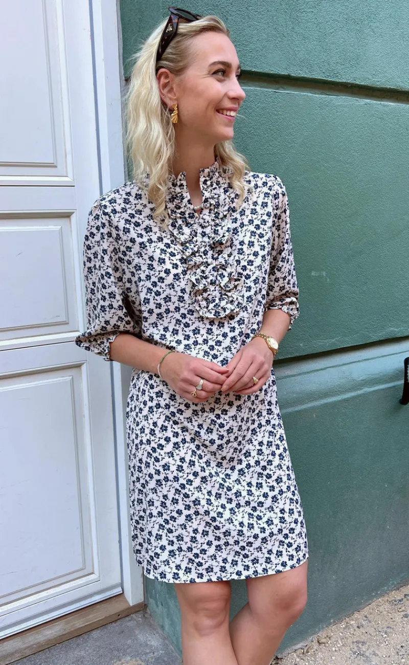 New Kjole - Camilla - White/Blue Flower Kjoler