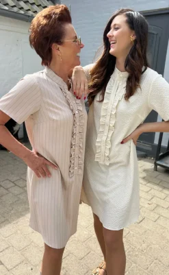 Online Kjole - Flora - Beige Pinstripe Kjoler