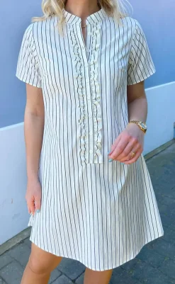 Clearance Kjole - Flora - White/Navy Striped Kjoler