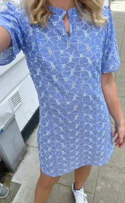 Clearance Kjole - Salina - Blue Embroidery Flower Kjoler