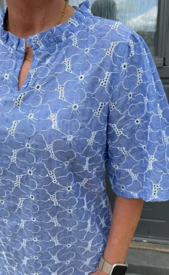 Clearance Kjole - Salina - Blue Embroidery Flower Kjoler