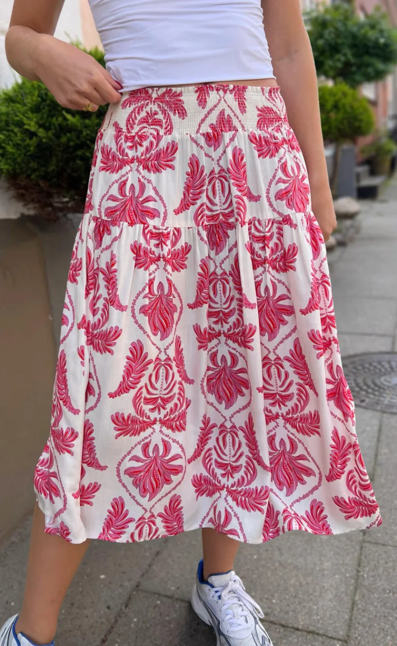 Discount Nederdel - Vicky - White/Pink Paisley Nederdele