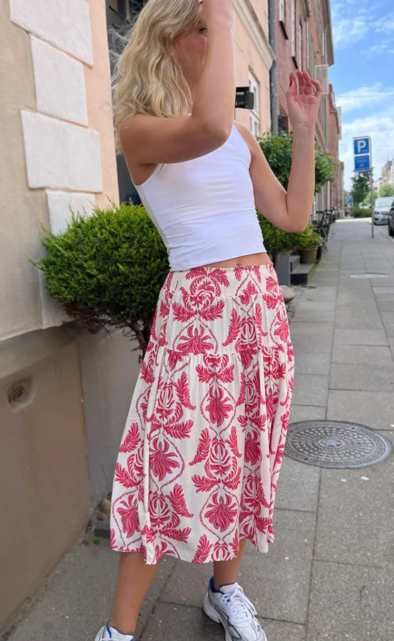 Discount Nederdel - Vicky - White/Pink Paisley Nederdele