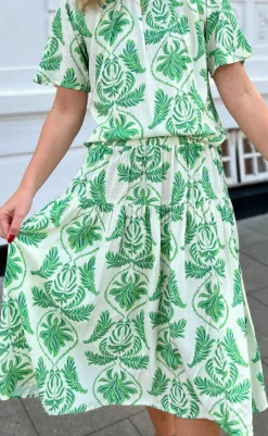 Online Nederdel - Malina - White / Green Paisley Nederdele