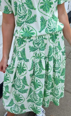 Online Nederdel - Malina - White / Green Paisley Nederdele