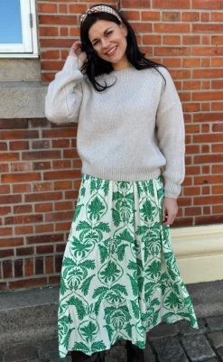 Online Nederdel - Malina - White / Green Paisley Nederdele