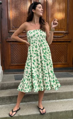 Hot Nederdel - Nikoline - White/Green Flowers Nederdele