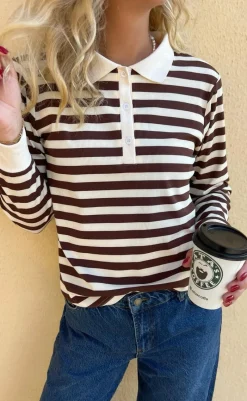Online Polo / Bluse - Pamela - Brown Striped Bluser