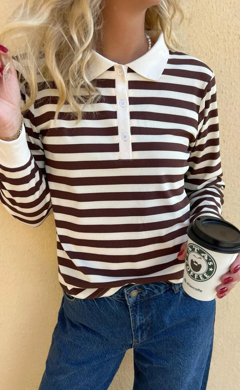 Online Polo / Bluse - Pamela - Brown Striped Bluser