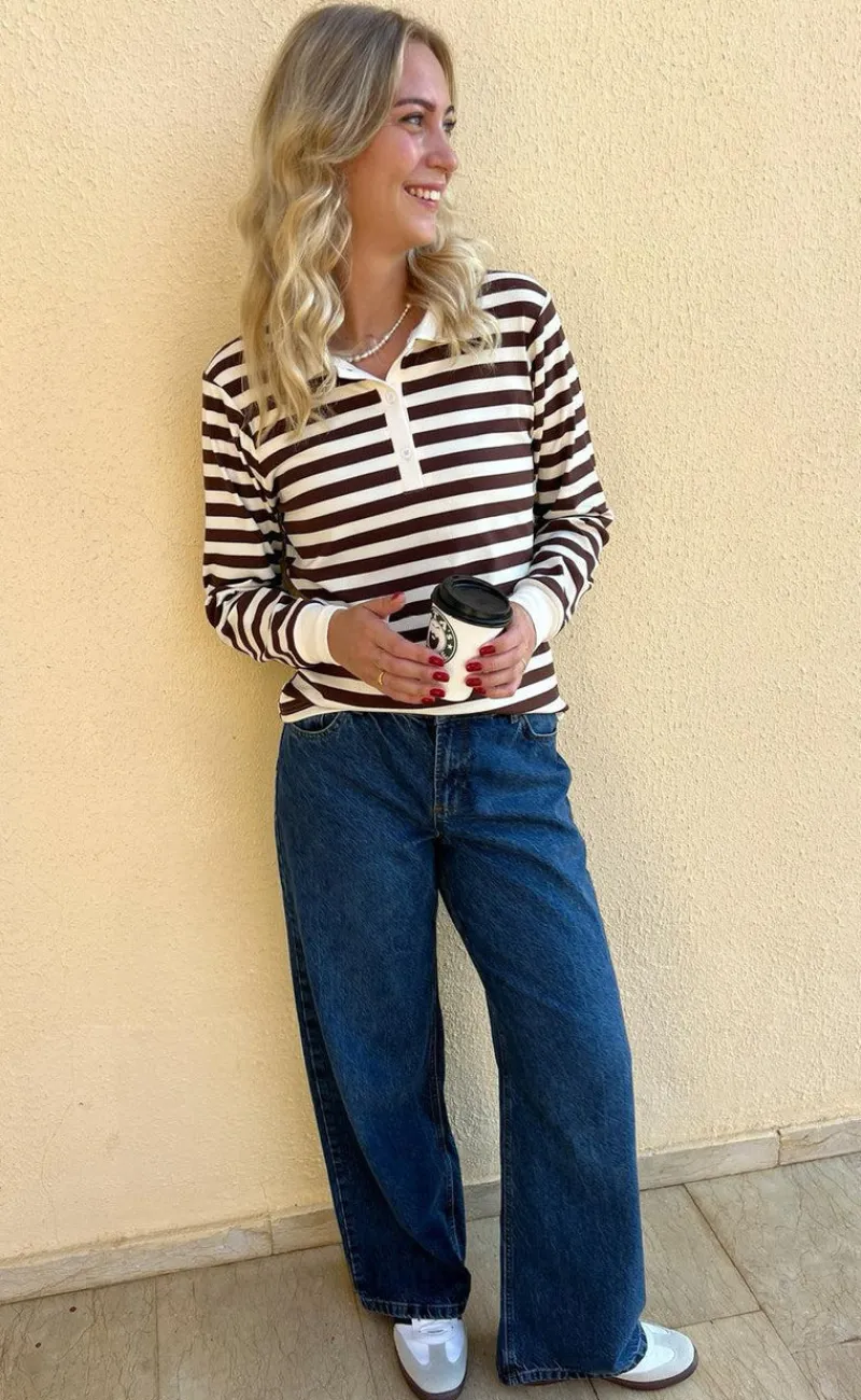 Online Polo / Bluse - Pamela - Brown Striped Bluser