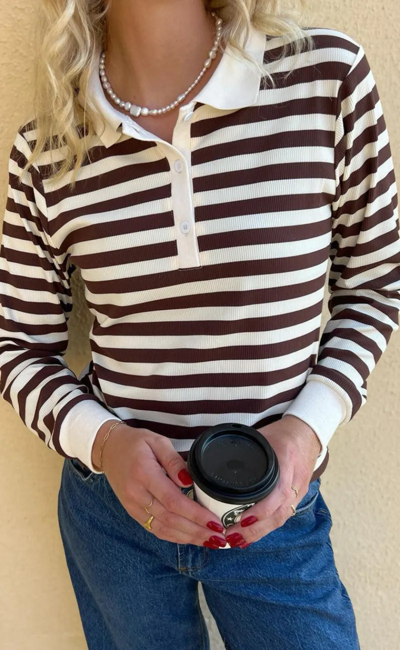 Online Polo / Bluse - Pamela - Brown Striped Bluser