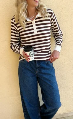 Online Polo / Bluse - Pamela - Brown Striped Bluser