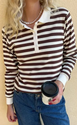 Online Polo / Bluse - Pamela - Brown Striped Bluser