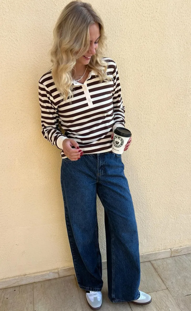 Online Polo / Bluse - Pamela - Brown Striped Bluser