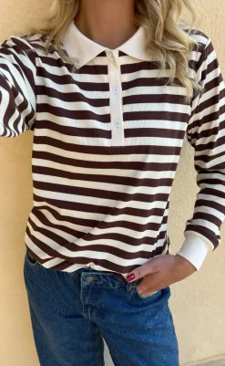 Online Polo / Bluse - Pamela - Brown Striped Bluser