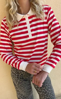 Outlet Polo / Bluse - Pamela - Red Striped Bluser
