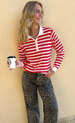 Outlet Polo / Bluse - Pamela - Red Striped Bluser