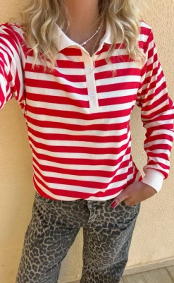 Outlet Polo / Bluse - Pamela - Red Striped Bluser