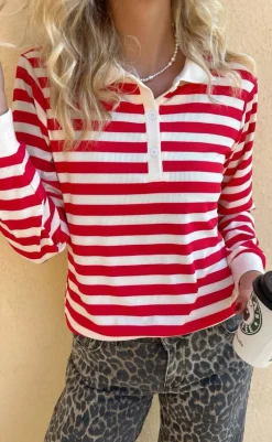 Outlet Polo / Bluse - Pamela - Red Striped Bluser