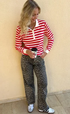 Outlet Polo / Bluse - Pamela - Red Striped Bluser