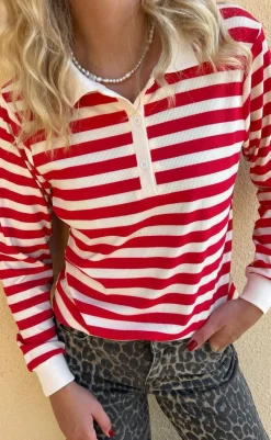 Outlet Polo / Bluse - Pamela - Red Striped Bluser