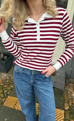 Discount Polo / Bluse - Pamela - Bordeaux Striped Bluser