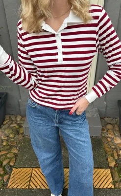 Discount Polo / Bluse - Pamela - Bordeaux Striped Bluser
