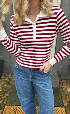 Discount Polo / Bluse - Pamela - Bordeaux Striped Bluser