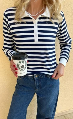 Outlet Polo / Bluse - Pamela - Navy Striped Bluser