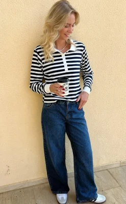 Outlet Polo / Bluse - Pamela - Navy Striped Bluser