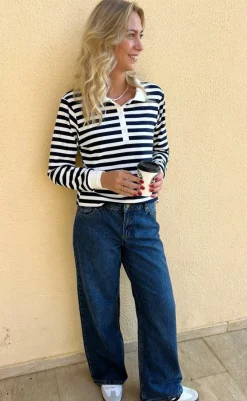 Outlet Polo / Bluse - Pamela - Navy Striped Bluser