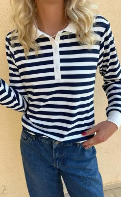 Outlet Polo / Bluse - Pamela - Navy Striped Bluser