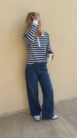 Outlet Polo / Bluse - Pamela - Navy Striped Bluser