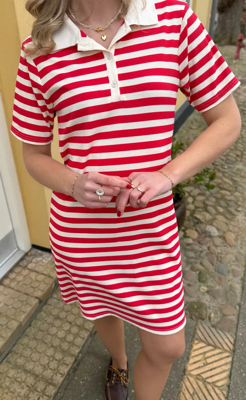 Clearance Polo Kjole - Pamela - Red Striped Kjoler