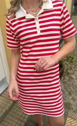 Clearance Polo Kjole - Pamela - Red Striped Kjoler