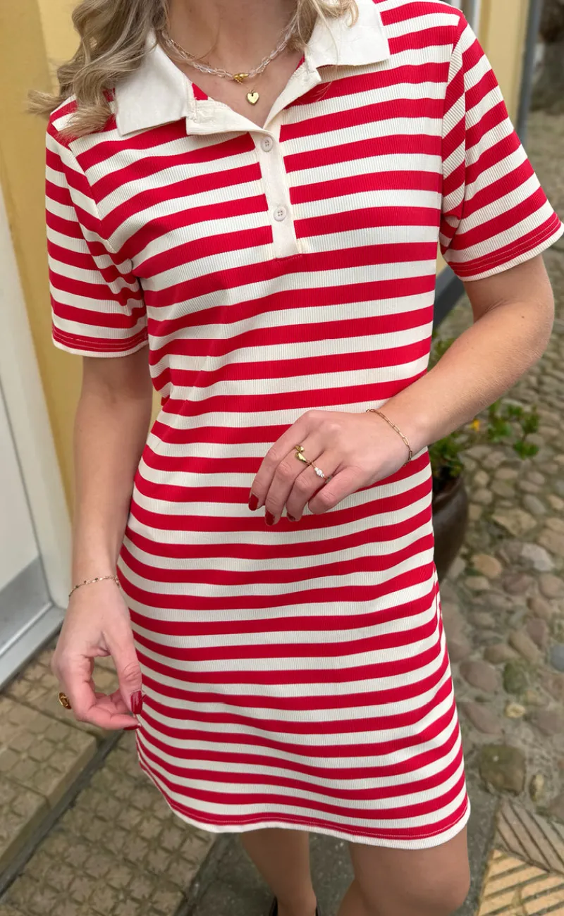 Clearance Polo Kjole - Pamela - Red Striped Kjoler