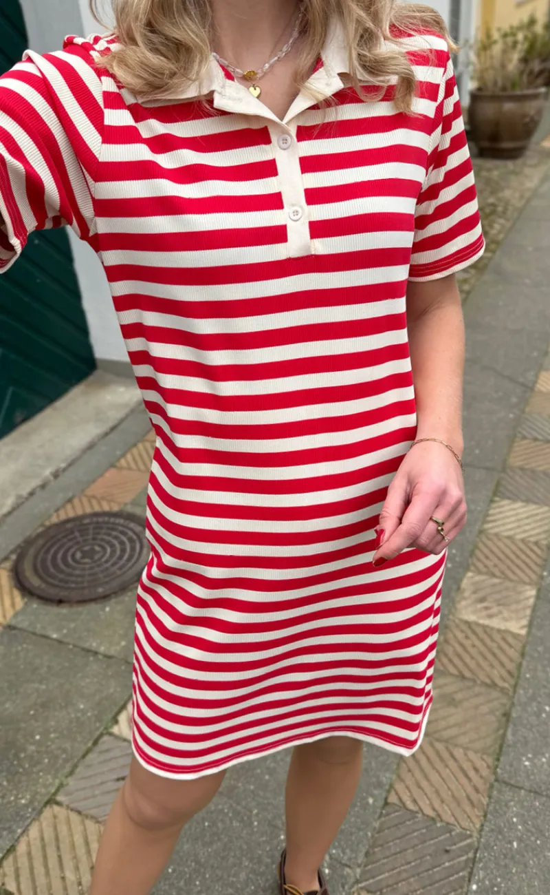 Clearance Polo Kjole - Pamela - Red Striped Kjoler
