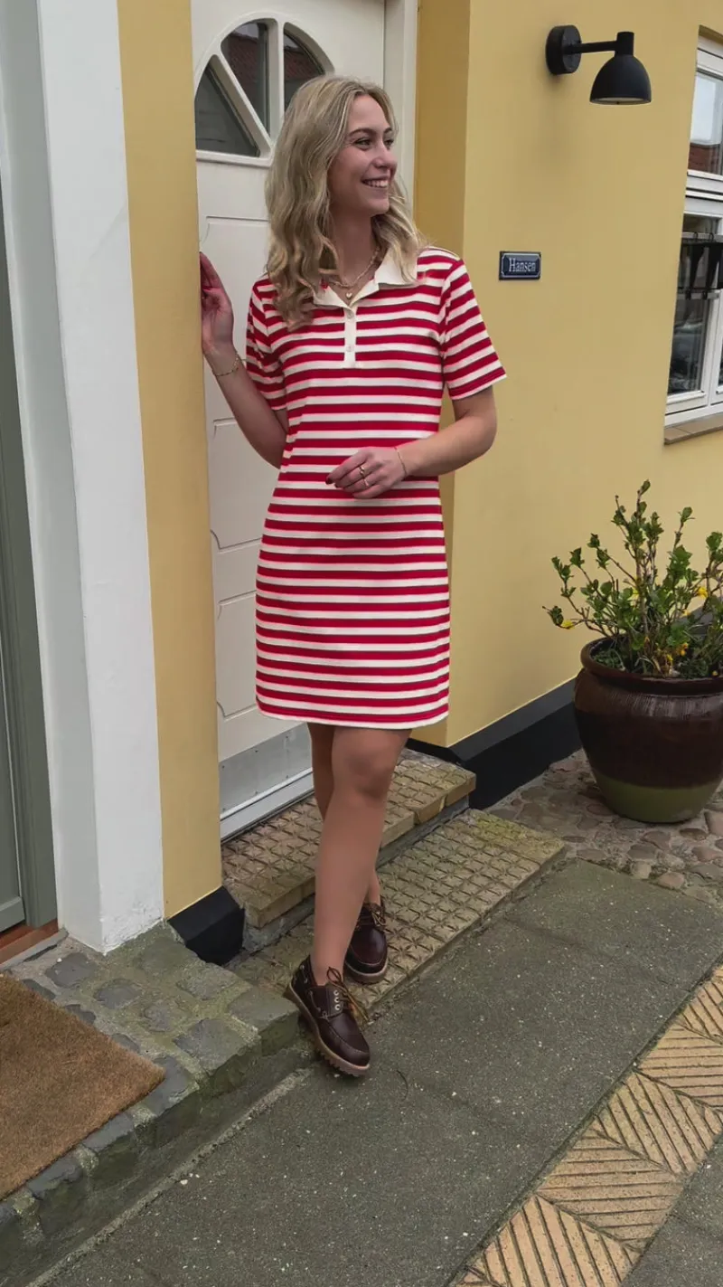 Clearance Polo Kjole - Pamela - Red Striped Kjoler