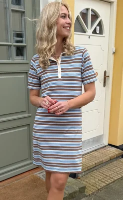 Outlet Polo Kjole - Pamela - Brown / Blue Striped Kjoler