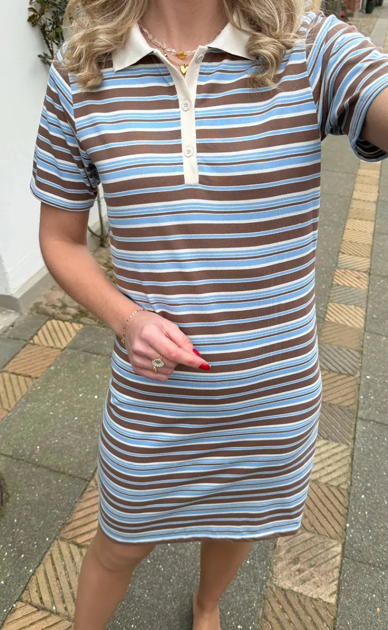 Outlet Polo Kjole - Pamela - Brown / Blue Striped Kjoler