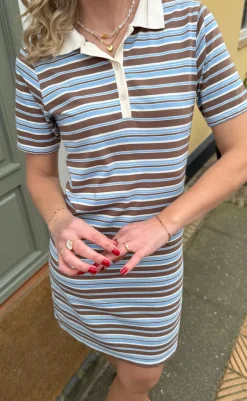 Outlet Polo Kjole - Pamela - Brown / Blue Striped Kjoler